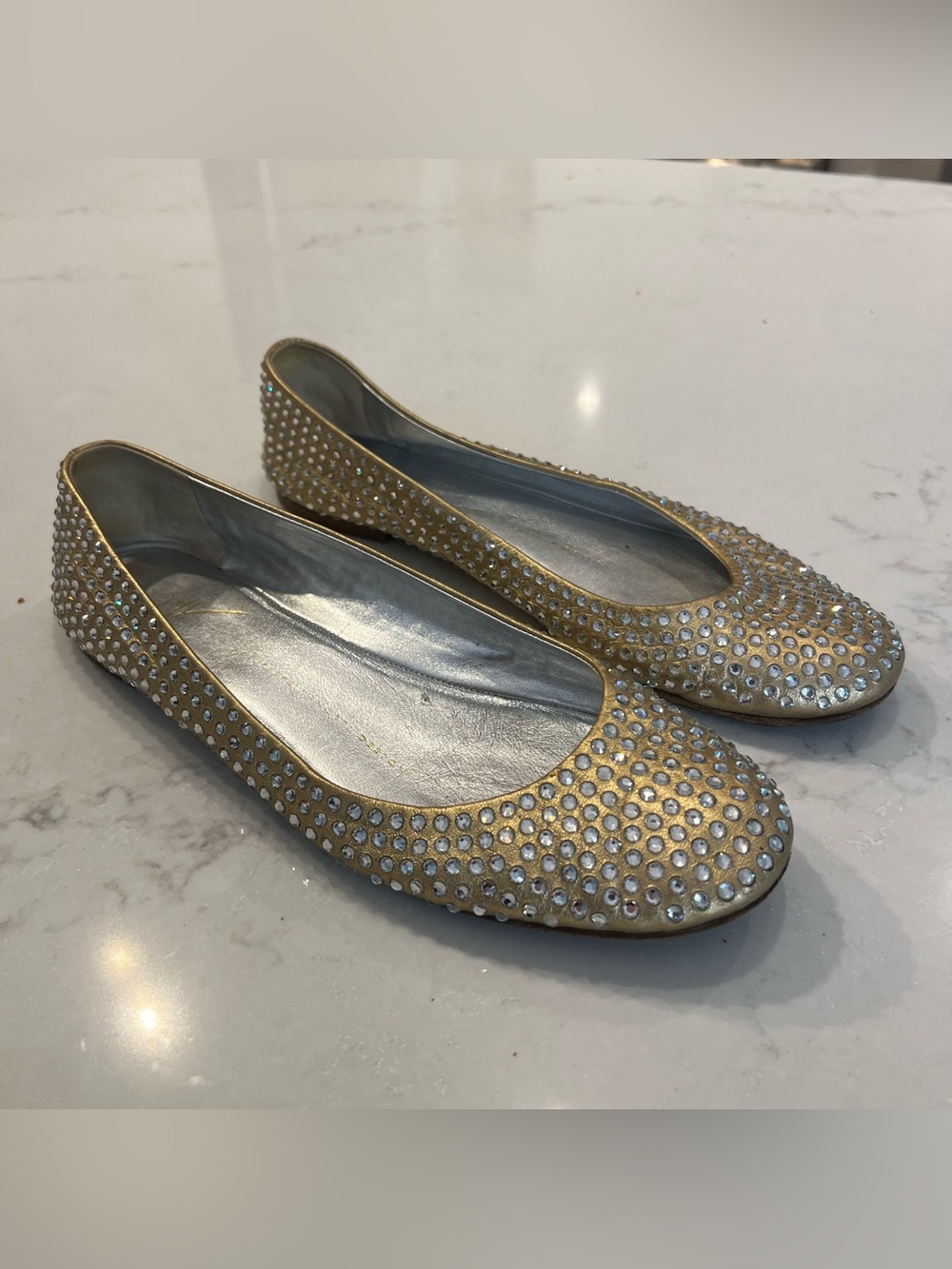 Giuseppe Zanotti Gold Crystal Rhinestone Studded Ballet Flats - made in Italy